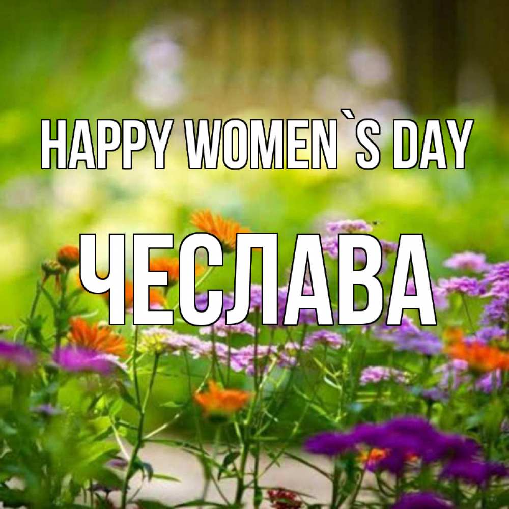 Greetings card с именем, Чеслава happy women`s day цветы Greetings with text for free download 